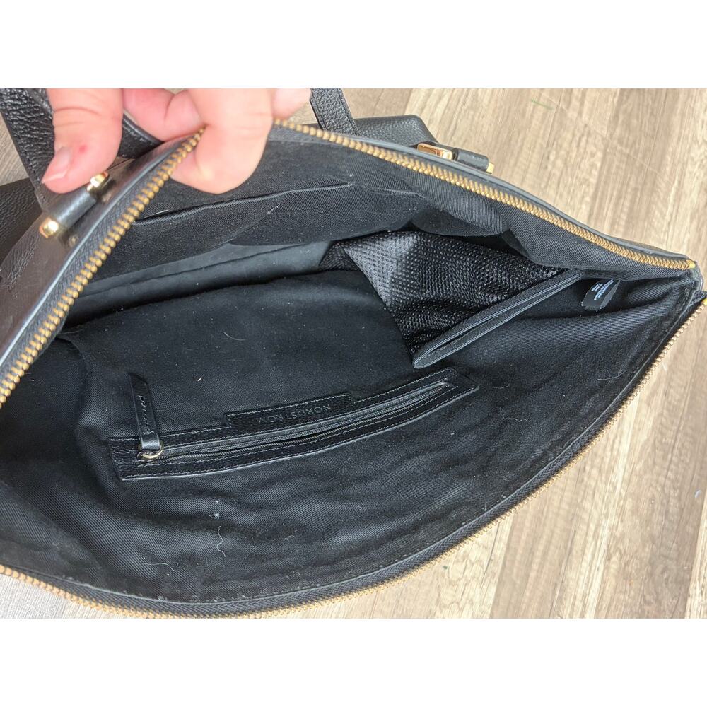 Nordstrom Black Leather Shoulder Bag Classic Neutral Minimalist Top Handle Purse - Picture 7 of 11